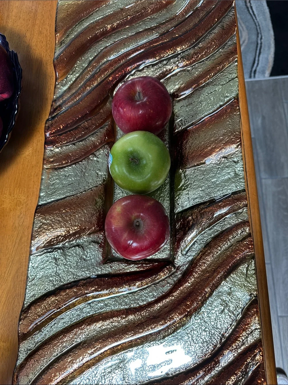 Pier 1 Glass Centerpiece Tray in Metallic Brown, Orange and Gold.